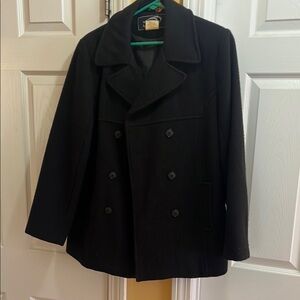 Black Double-Breasted Peacoat with Wide Notched Lapels